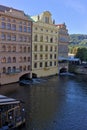 View of the right bank of the Vltava river in the Old Town of Prague from Charles Bridge.