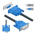 View right and isometry Video Graphics Array VGA connector vector illustration