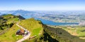 View from Rigi mountain on Swiss Alps, Lake Lucerne and Pilatus mountains panorama in Switzerland Royalty Free Stock Photo