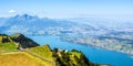 View from Rigi mountain on Swiss Alps, Lake Lucerne and Pilatus mountains panorama in Switzerland Royalty Free Stock Photo