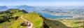 View from Rigi mountain on Swiss Alps, Lake Lucerne and Pilatus mountains panorama in Switzerland Royalty Free Stock Photo