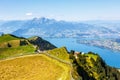 View from Rigi mountain on Swiss Alps, Lake Lucerne and Pilatus mountains in Switzerland Royalty Free Stock Photo