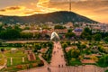 View of Rike Park with Bridge of Peace at sunset. Tbilisi, Georgia