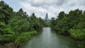 View from Rio Caue at South of Sao Tome e Principe with the Peek Cao Grande as background Royalty Free Stock Photo