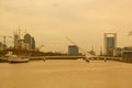 View of the Rio de la Plata, with the bridge of the woman, in the port district of Puerto Madero, the old port of Buenos Aires Royalty Free Stock Photo