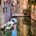 View of Rio del Frari canal in Venice Italy.