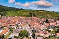 View of Riquewihr village and vineyards on Alsatian Wine Route, France. Most beautiful villages of France, Riquewihr in Alsace, Royalty Free Stock Photo