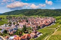 View of Riquewihr village and vineyards on Alsatian Wine Route, France. Most beautiful villages of France, Riquewihr in Alsace, Royalty Free Stock Photo
