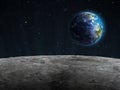 View of the rising Earth seen from the Moon Royalty Free Stock Photo