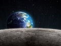 View of the rising Earth seen from the Moon Royalty Free Stock Photo