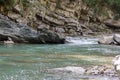 View of a river against the background of a steep bank