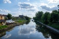 view of the river Bega and a cloudy sky, city of Timisoara, Romania Royalty Free Stock Photo