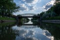 view of the river Bega and a cloudy sky, city of Timisoara, Romania Royalty Free Stock Photo