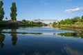 view of the river Bega and a cloudy sky, city of Timisoara, Romania Royalty Free Stock Photo