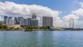 A view from a river boat across the bay on the Singapore river towards the Esplanade in Singapore, Asia Royalty Free Stock Photo