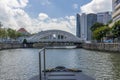 A view from a river boat towards the Elgin bridge over the Singapore river in Singapore, Asia Royalty Free Stock Photo