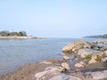 View of river Brahmaputra with rocky bank at Guwahati, Assam, India Royalty Free Stock Photo