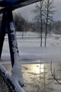 View on a river from a bridge in winter