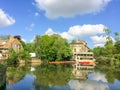 View of the river Cam with punt boats in Cambridge UK