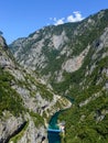 View of the river canyon Piva below the dam