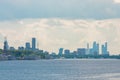 View of the river and the city of Moscow in the early morning urban