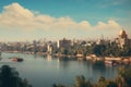 View of the river and cityscape in the morning, India, Panorama on Cairo, seafront of Nile River, AI Generated Royalty Free Stock Photo