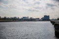 A view of the River Clyde looking East from Govan, Glasgow, Scotland Royalty Free Stock Photo