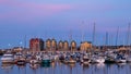 View on River Coquet at Amble on the coast of Northumberland at sunset. Royalty Free Stock Photo