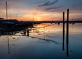 View on River Coquet at Amble on the coast of Northumberland at sunset. Royalty Free Stock Photo