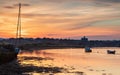 View on River Coquet at Amble on the coast of Northumberland at sunset. Royalty Free Stock Photo