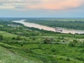 View of the river Don and the general cargo ship from the top of the hill Royalty Free Stock Photo