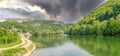 View of the river Doubs near Besancon in the region Bourgogne Franche-Comte in France Royalty Free Stock Photo