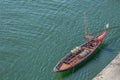 View of river Douro, with a Rabelo Boat with barrels of Port wine Royalty Free Stock Photo