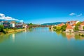 View of the river Drava and the Old Bridge in Maribor, the second largest city in Slovenia Royalty Free Stock Photo