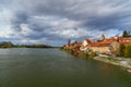 View of River Drava and old city Ptuj. Slovenia Royalty Free Stock Photo