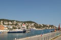 View of the river and floating boats, summer sunny day