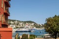 View of the river and floating boats, summer sunny day