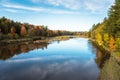 River with forested banks in the countryside of Vermont on a clear autumn day Royalty Free Stock Photo