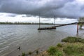 View of the river with grass and boat, in Porto do sabugueiro, muge, santarem portugal Royalty Free Stock Photo