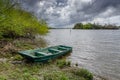 View of the river with grass and boat, in Porto do sabugueiro, muge, santarem portugal Royalty Free Stock Photo