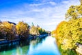View of the river Isar in Munich in Bavaria in the autumn