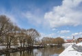 View of the river Iset in winter in the city of Yekaterinburg Royalty Free Stock Photo