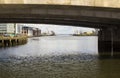 A view of the river Lagan and Belfast lough through the railway bridge at Donegall Quay Royalty Free Stock Photo