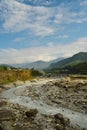 View of river with limestone in Pokhara, Nepal Royalty Free Stock Photo