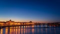 View of river Moldau and national theatre at night in Prague Royalty Free Stock Photo