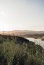 View of the river and the mountain during the beginning of the sunset