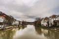 Community and environment: River Neckar view from the Eberhardsbrucke at the Neckarfront concerns flooding danger and risk