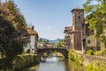 View of the river Nive on its way through the village of Saint Jean Pied de Port. France. Royalty Free Stock Photo