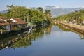 View of river Pereque-Acu and mountains in background, Unesco World Heritage town Paraty, Brazil Royalty Free Stock Photo