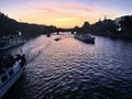 A view of the River Seine in Paris at dusk showing a sunset Royalty Free Stock Photo